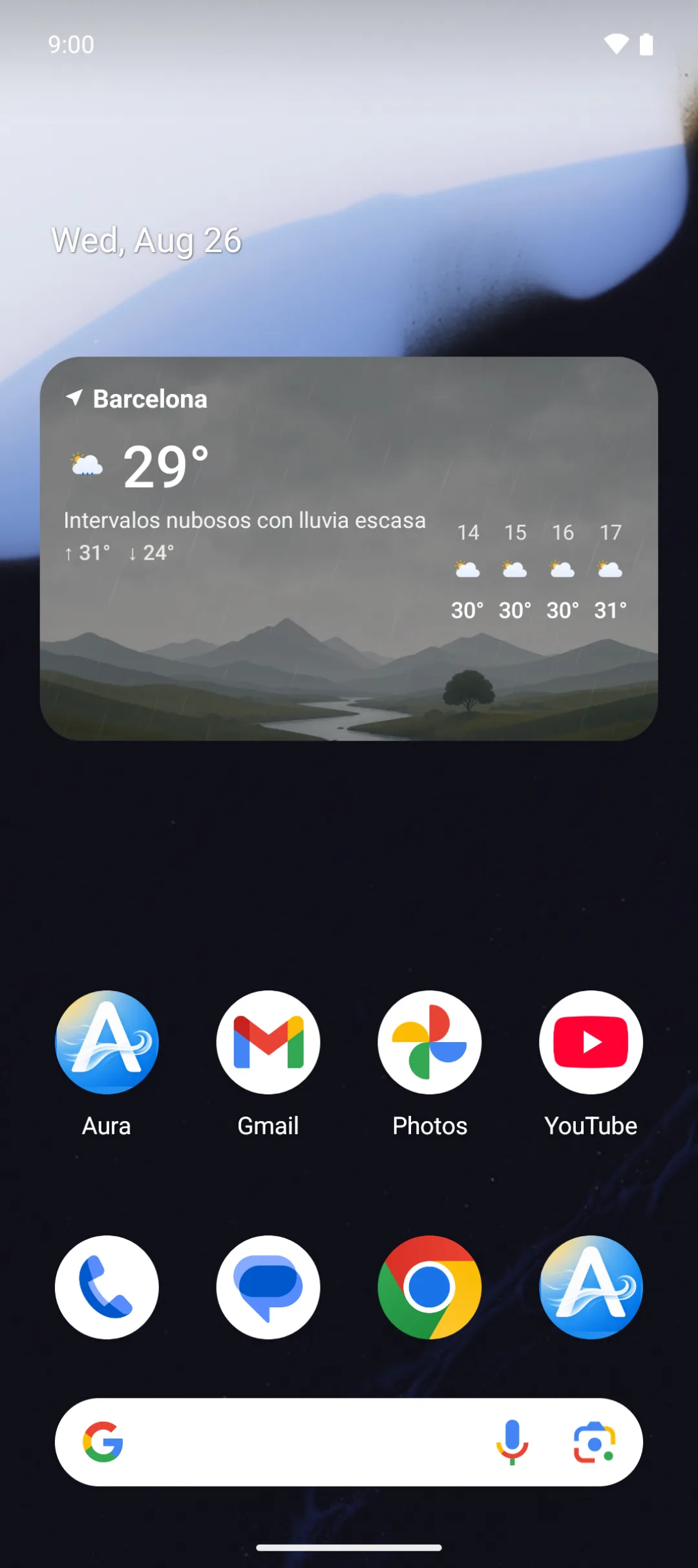 Aura's home-screen widget on an Android home screen