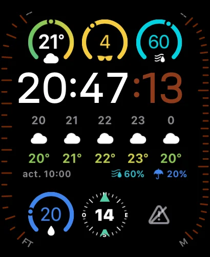 Watch face with Aura complications, mild and cloudy