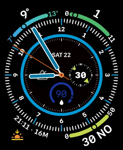 Second watch face, cold and rainy