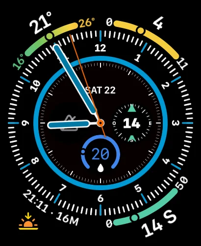 Second watch face, mild and cloudy