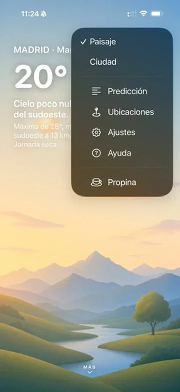 Aura menu open, with Ajustes highlighted