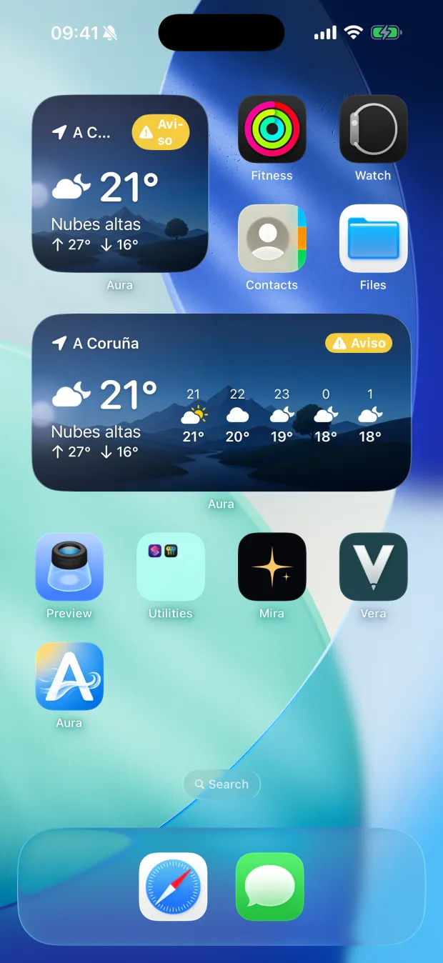 iPhone Home Screen with Aura widgets