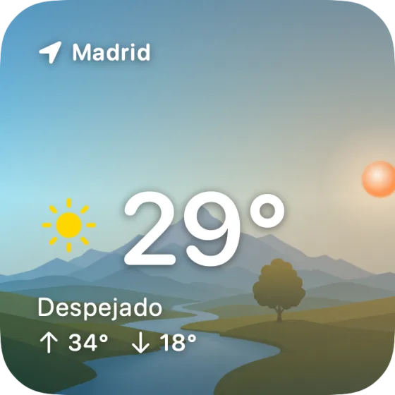 Small iPhone widget at sunset, temperature over the sun-tracking sky