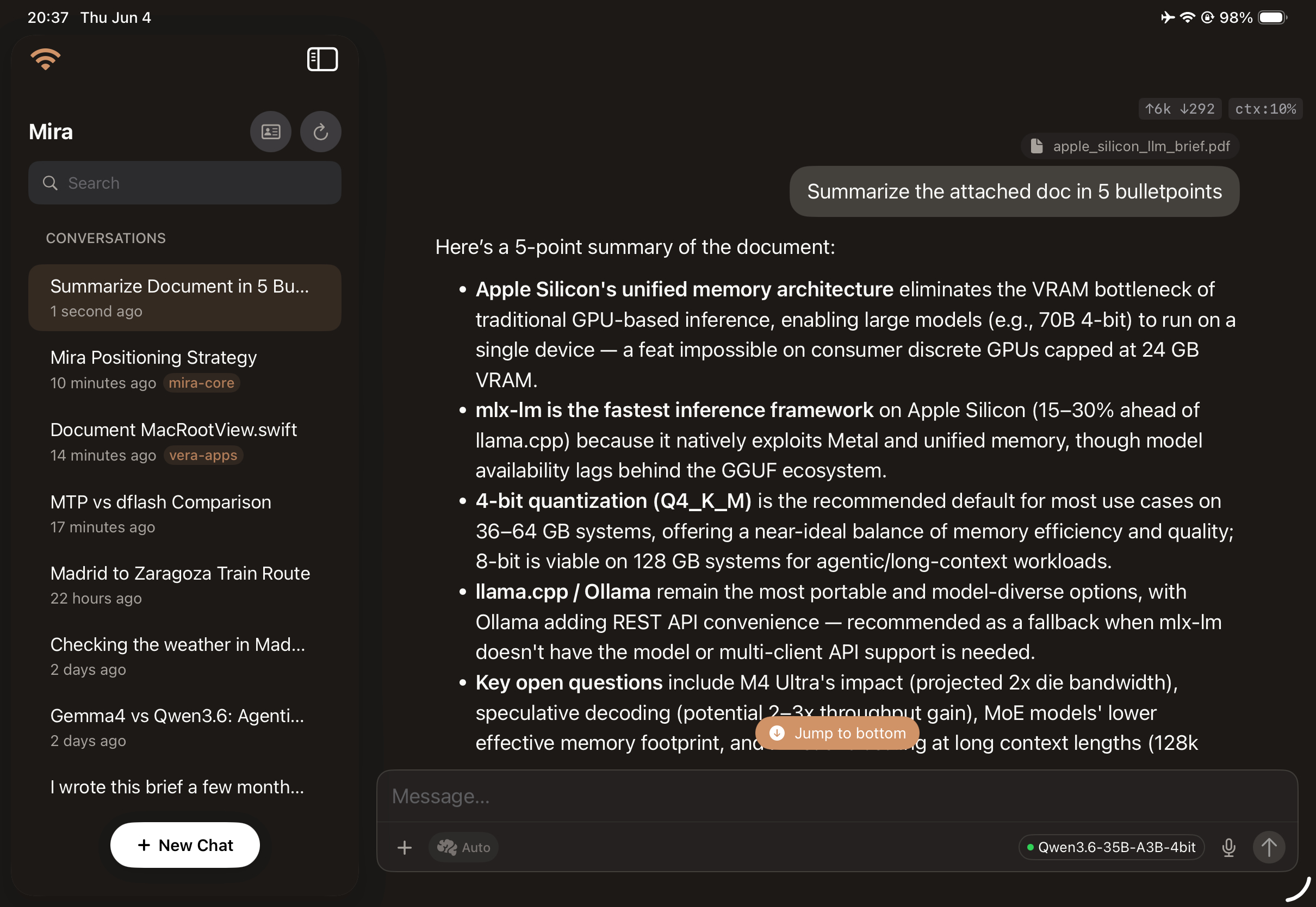 Mira on iPad — model selection