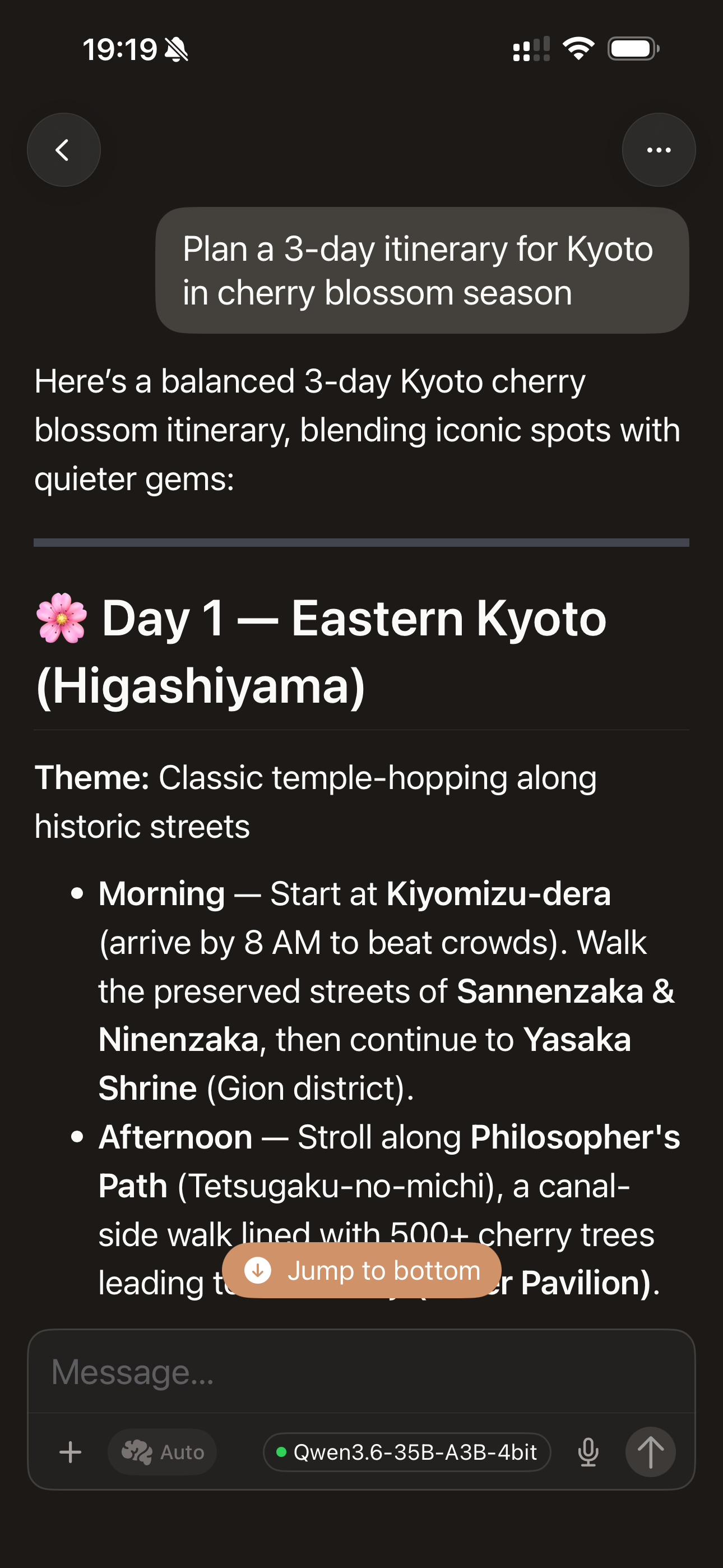 Mira on iPhone — Kyoto itinerary