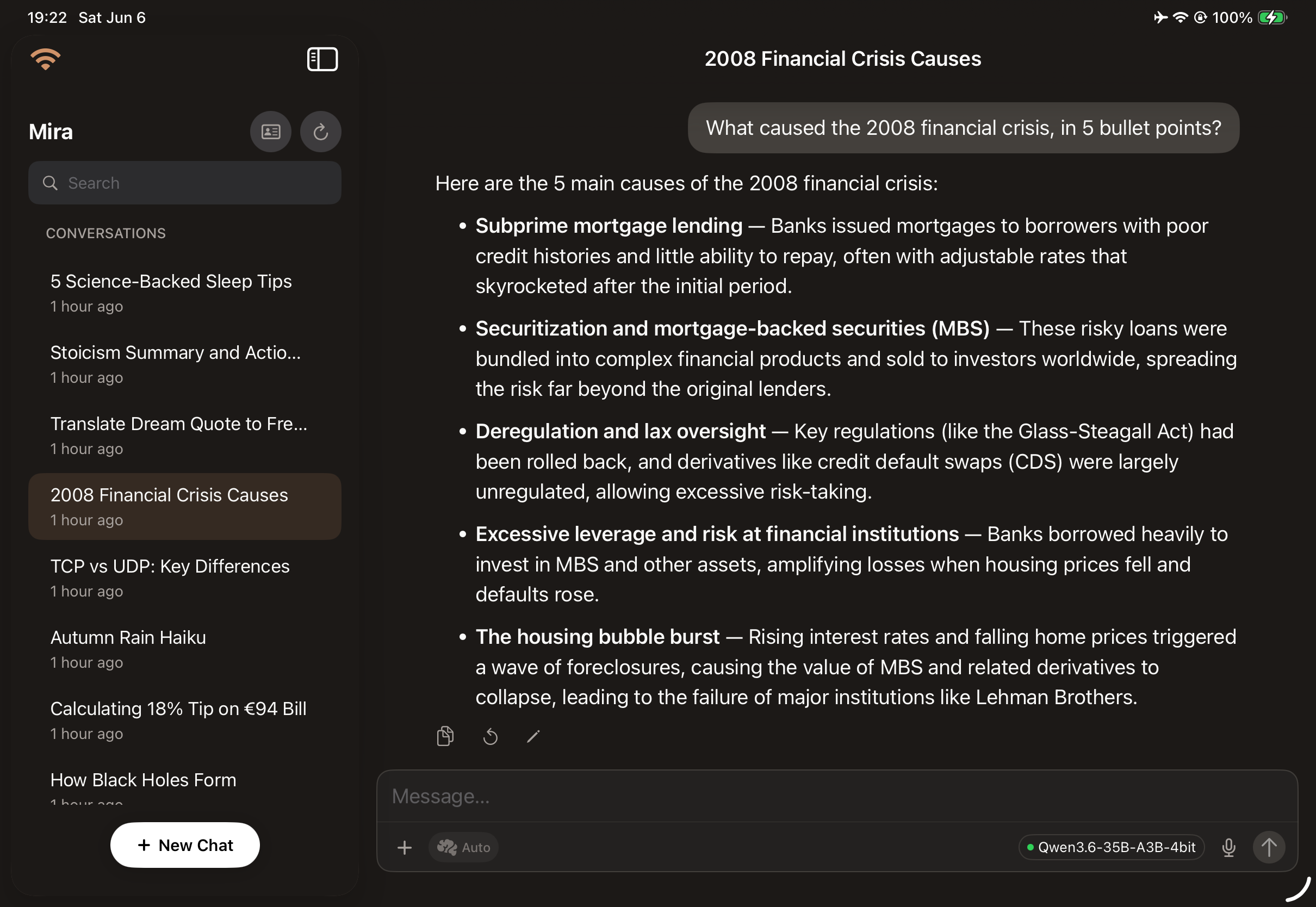 Mira on iPad — 2008 crisis