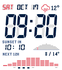 Aura LCD watchface on Pebble Time 2, Timeline layout in white and navy
